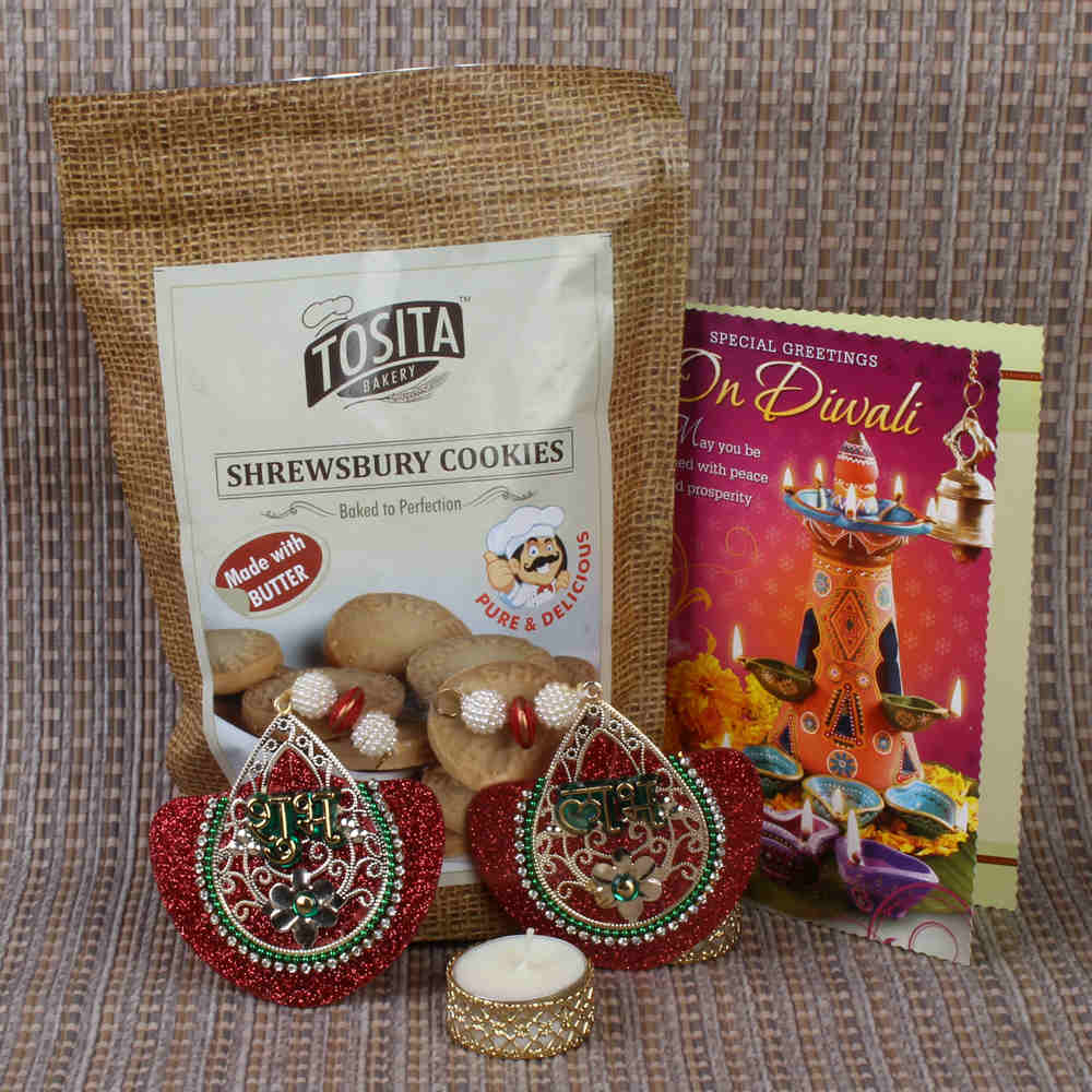 Cookies and Shub Labh with Diwali Greeting Card
