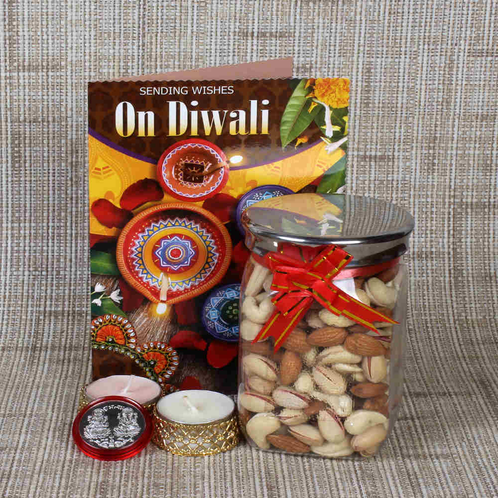 Mix Dryfruit and Diwali Greeting Card with Coin Combo