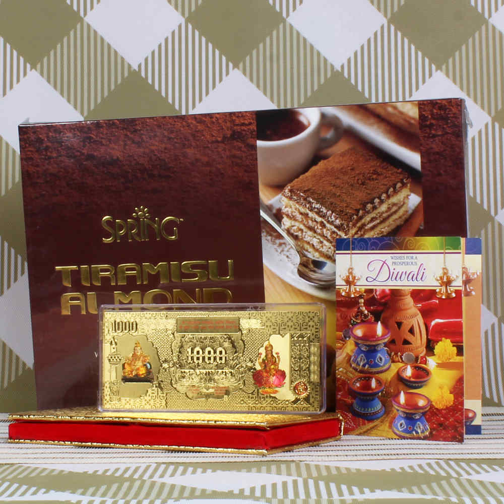 Golden plated note with Chocolate box for Diwali