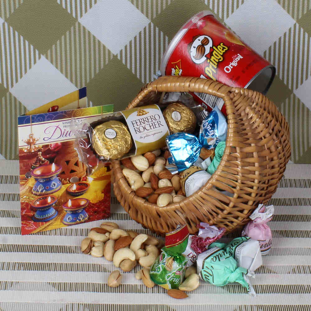 Dryfruit and chocolate basket hamper for diwali