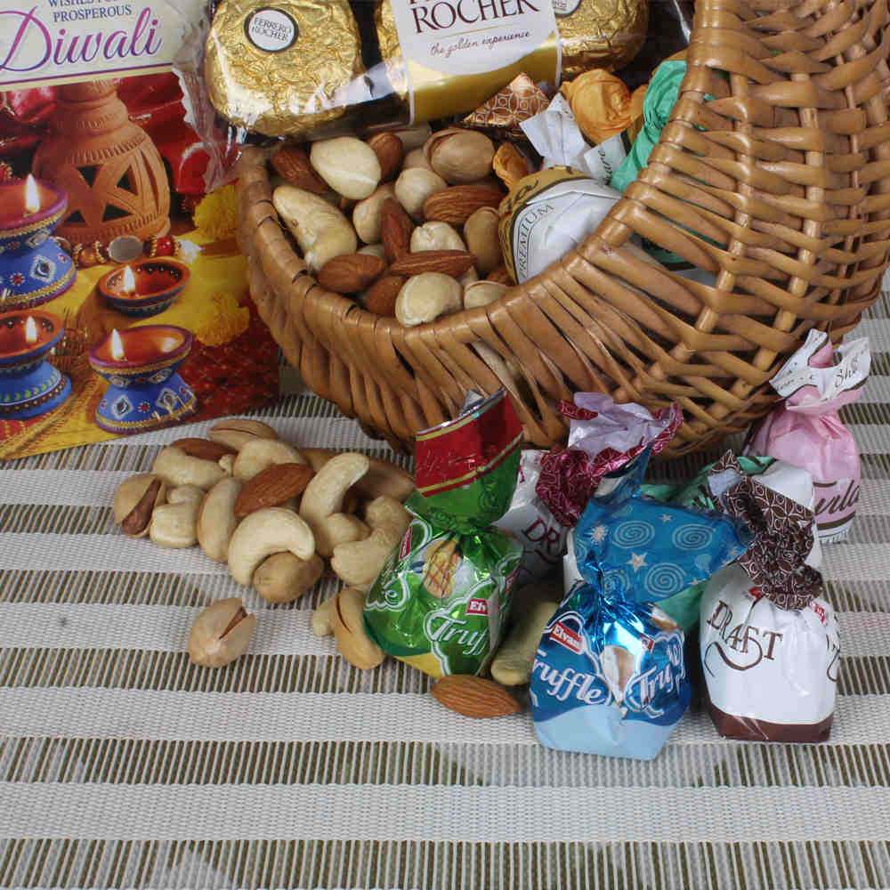 Dryfruit and chocolate basket hamper for diwali