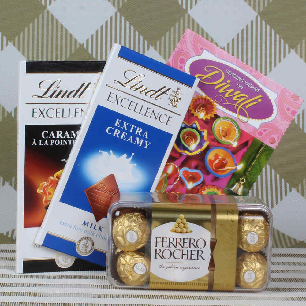 Lindt and Rocher hamper with Diwali Greeting card