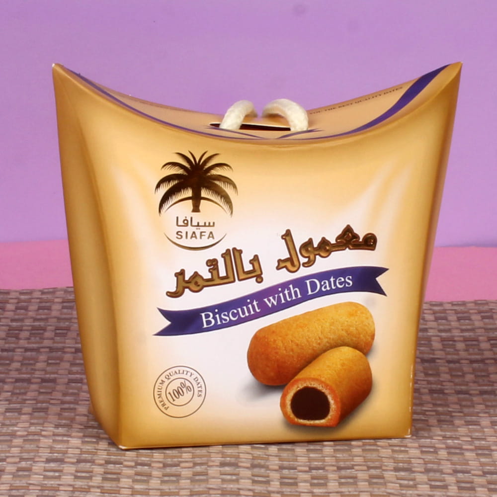 Diwali Hamper of Choco Dates and Biscuit Dates with Greeting Card