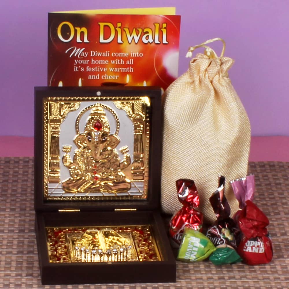 Gold Plated Ganesha Photo Box with Truffle Chocolates