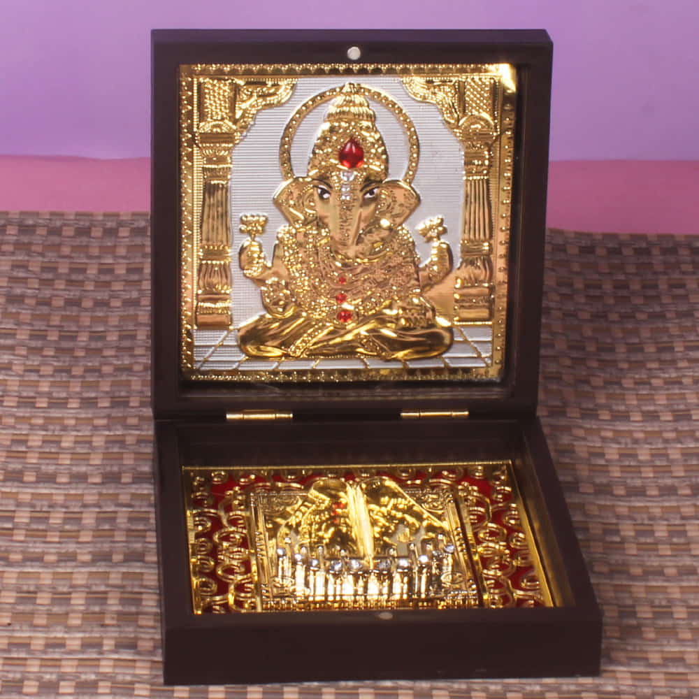 Gold Plated Ganesha Photo Box with Truffle Chocolates