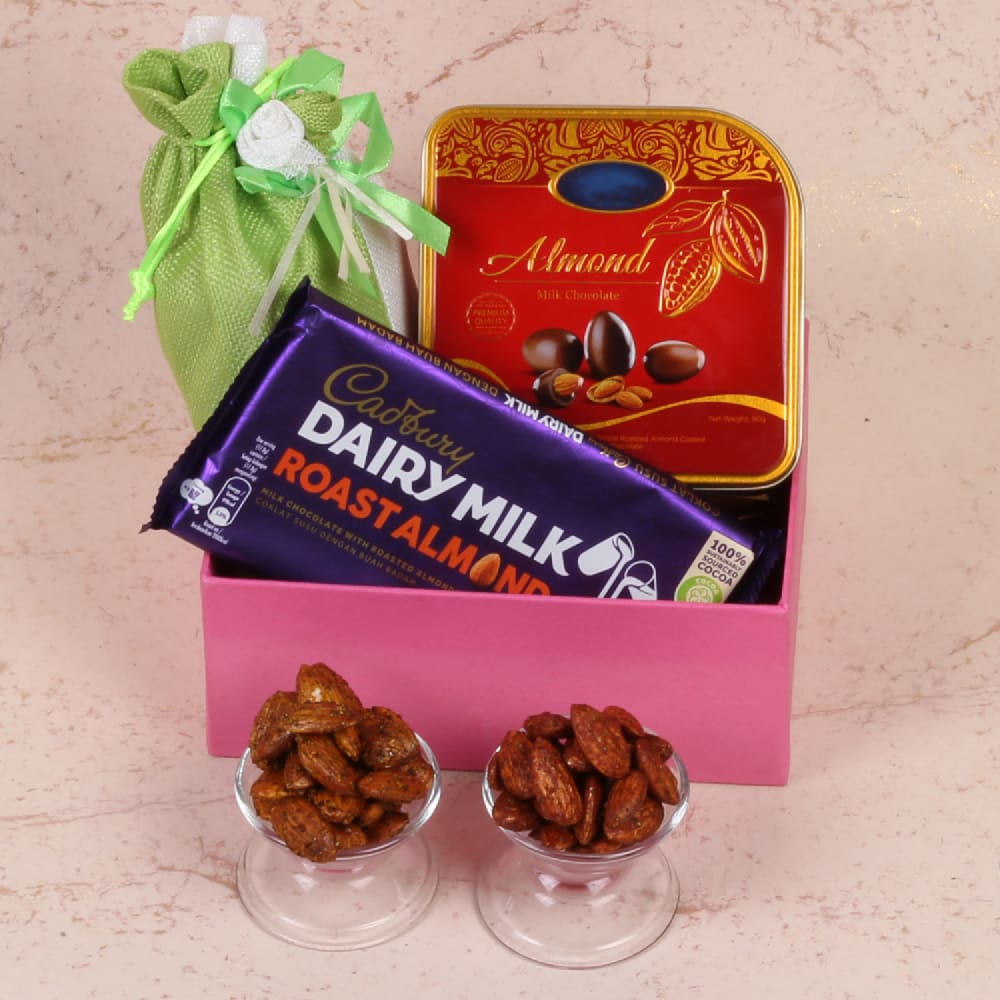 Diwali Best Gift Box of Flavoured Almonds and Dairy Milk Chocolate Bar with Almond Chocolates Box
