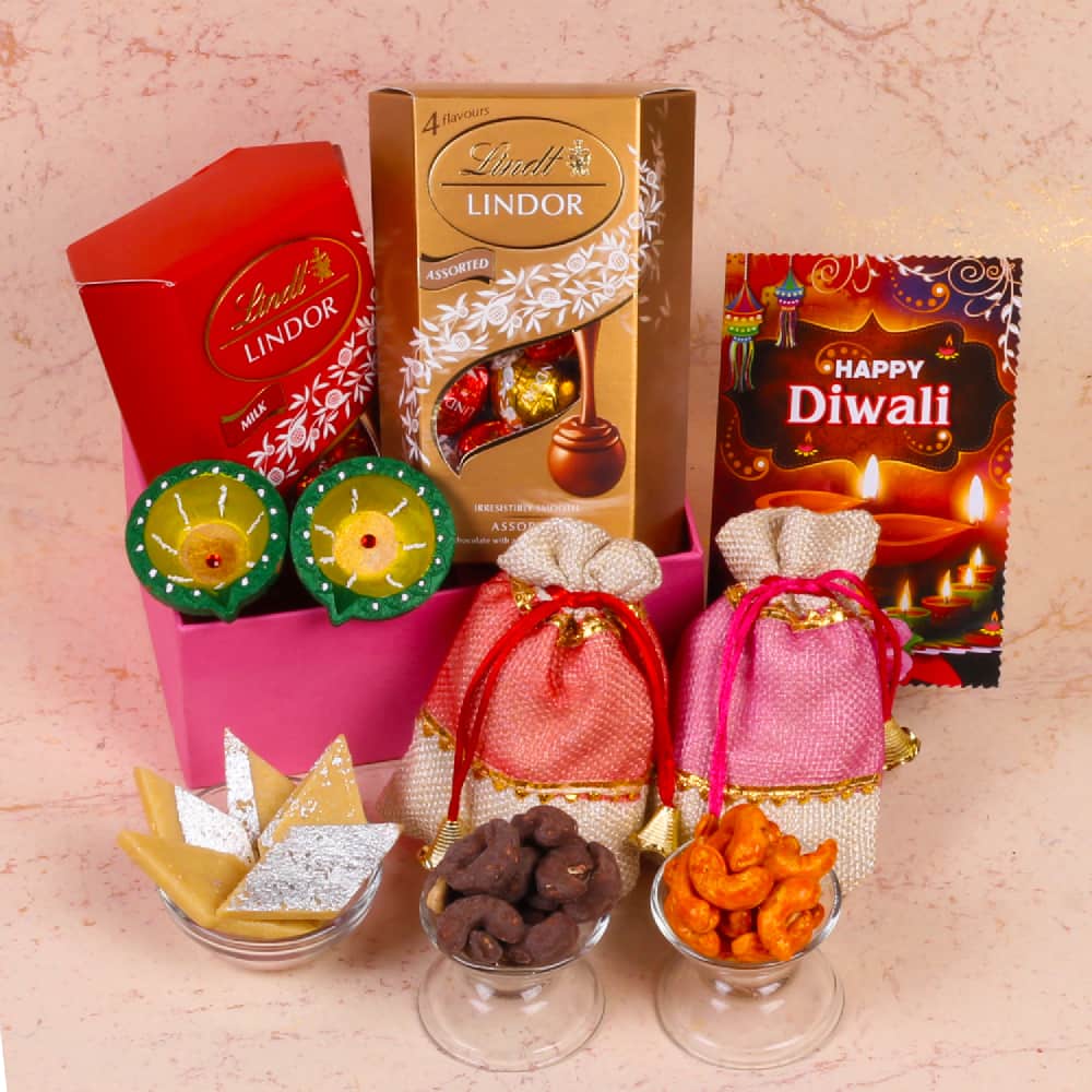 Exclusive Diwali Hamper Lindor Chocolates and Kaju Sweet with Flavour Cashews