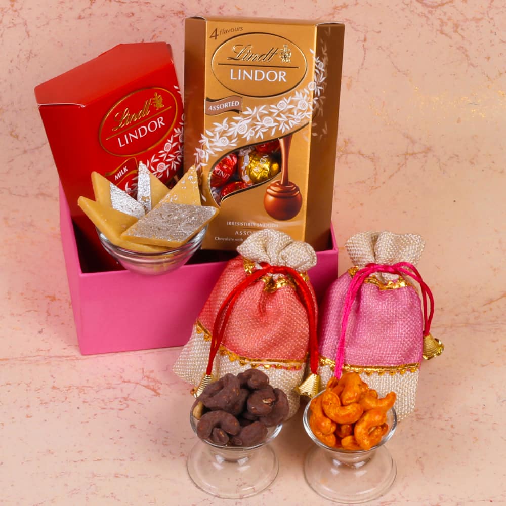 Exclusive Diwali Hamper Lindor Chocolates and Kaju Sweet with Flavour Cashews
