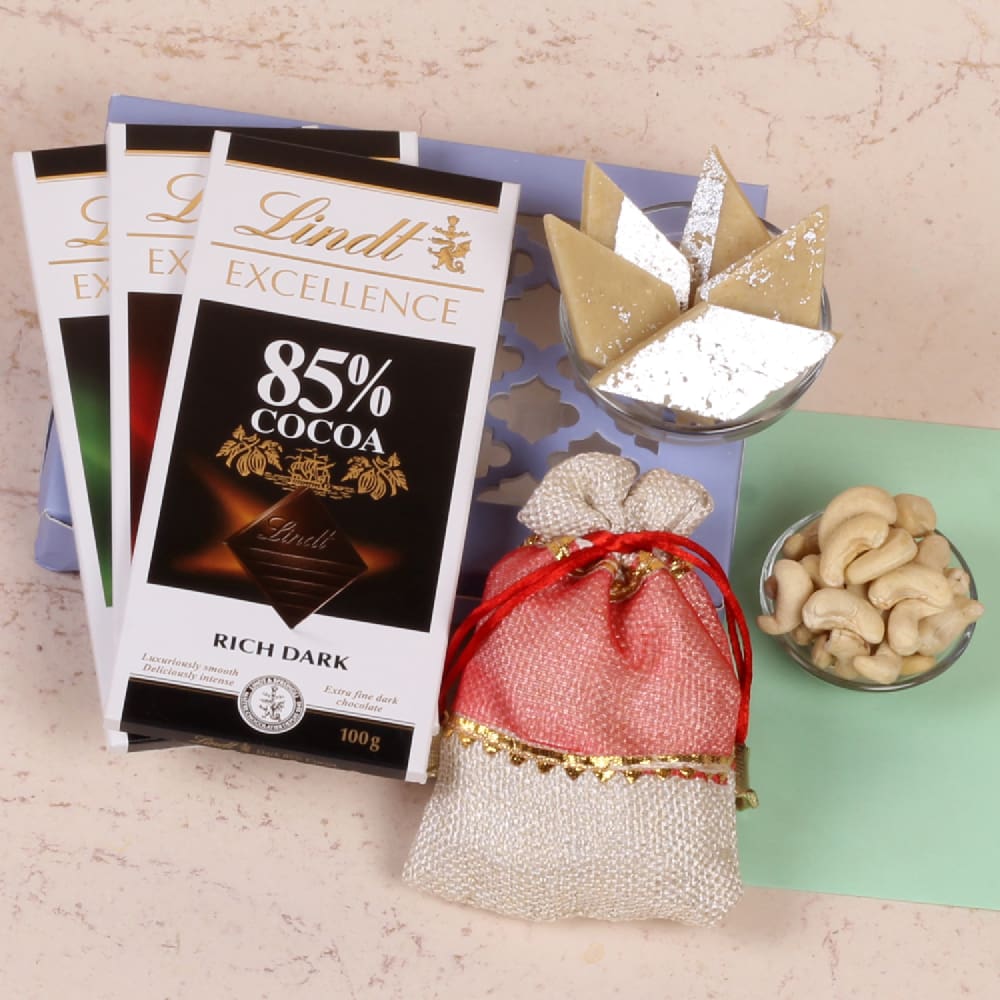 Diwali Special Gift Box of Lindt Chocolates with Kaju Katli