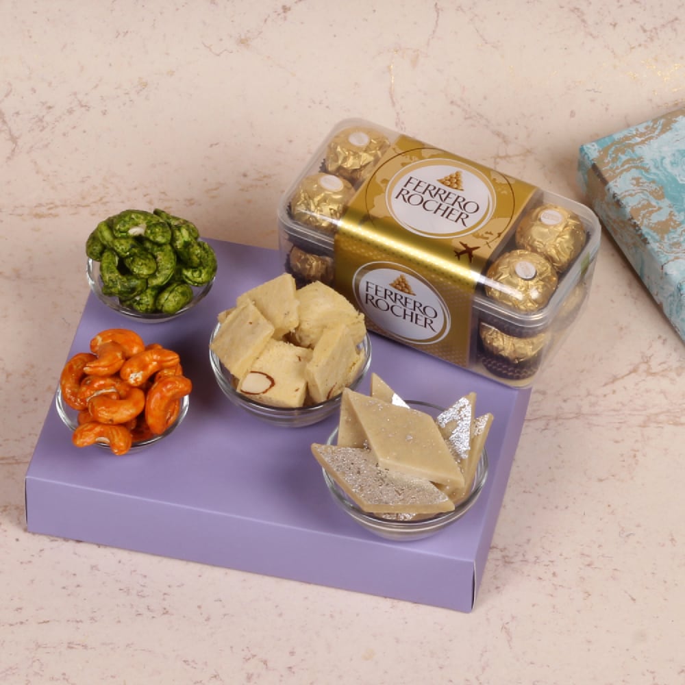 Diwali Gift Box of Rocher Chocolate Mithai and Dryfruits