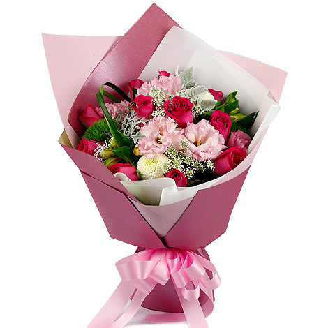 Bouquet of Pink Roses and Carnations