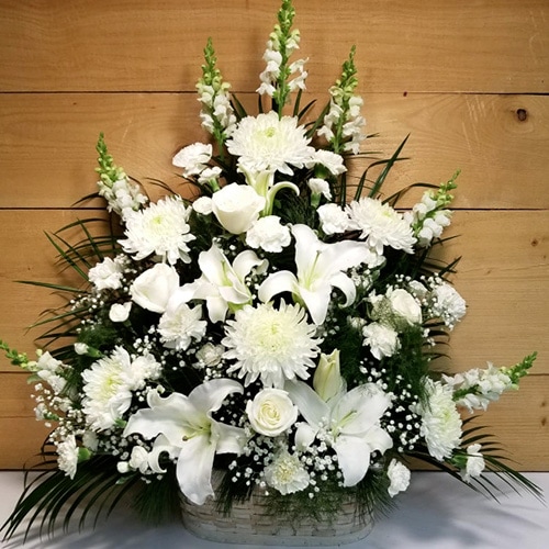 Deep Sympathy Mix White Flowers Arrangement 