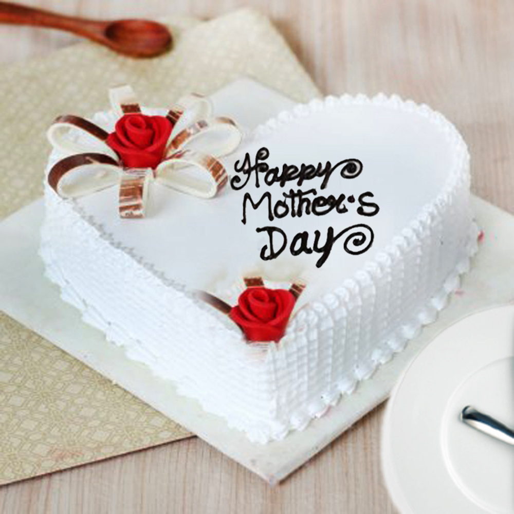 Mothers Day Heart Shape Vanilla Cake