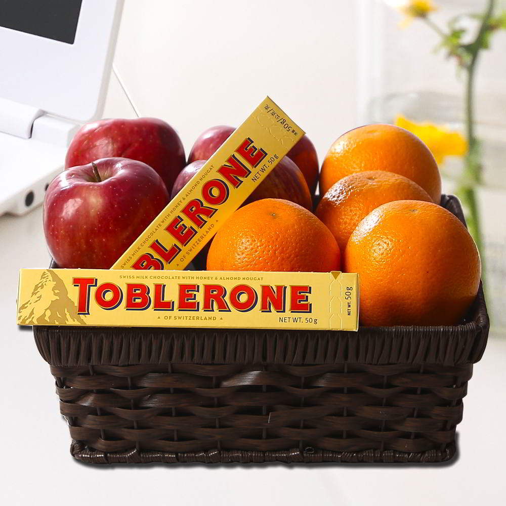 Fresh Fruits Basket with Toblerone Chocolate for Mummy