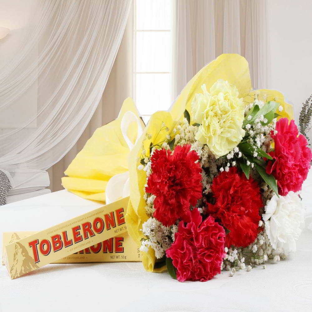 Toblerone Chocolates with Carnations Bouquet for Mom