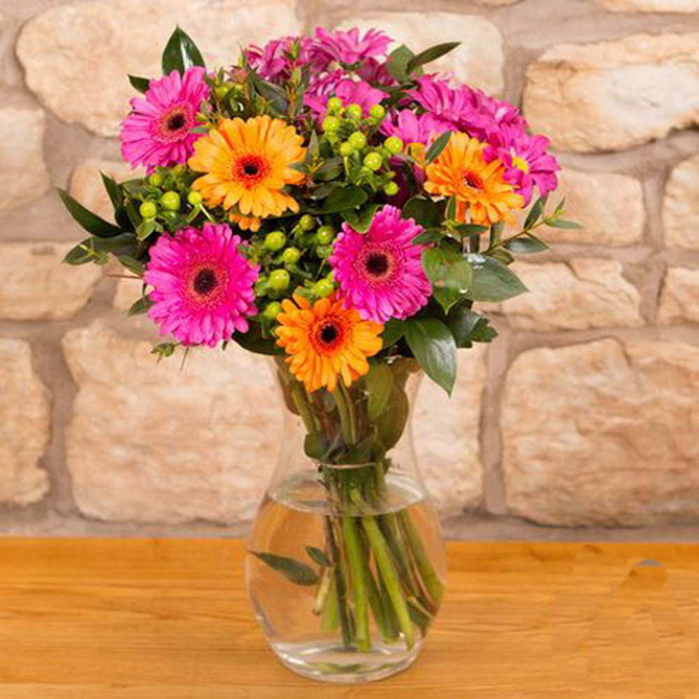Mothers Day Gift of Ten Mix Gerberas In Vase
