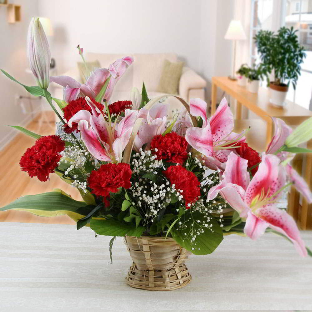 Exotic Lilies and Carnations Arrangement for Mom
