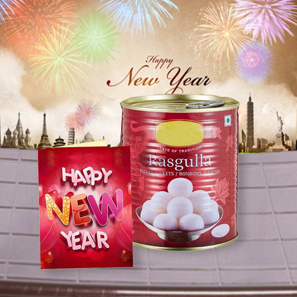 Rasgulla Sweets and New Year Greeting Card