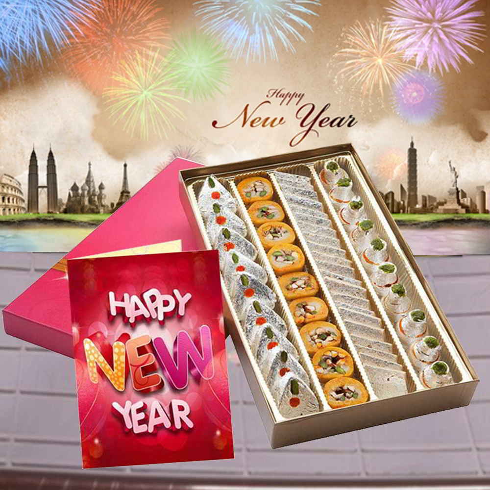 Assorted Kaju Sweet Box and New Year Greeting Card