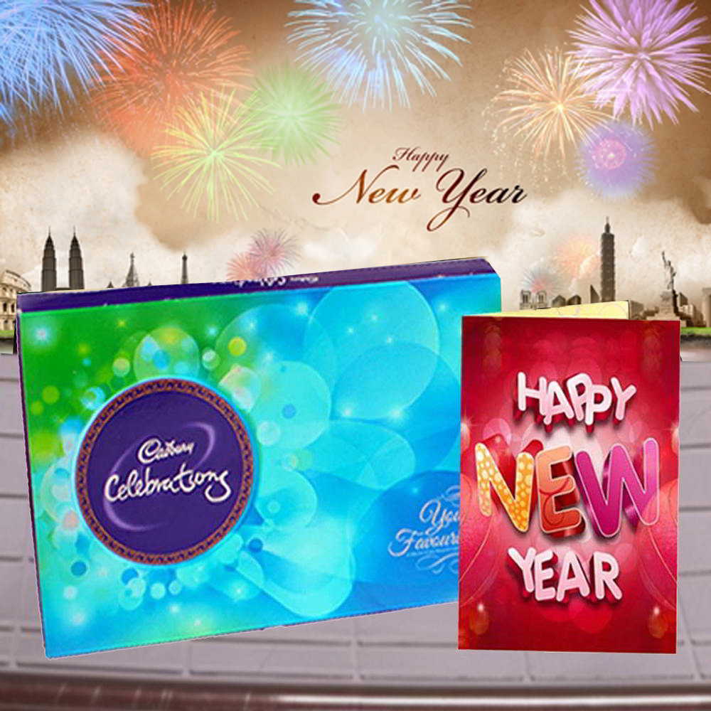 New Year Greeting Card and Cadbury Celebration Chocolate Pack