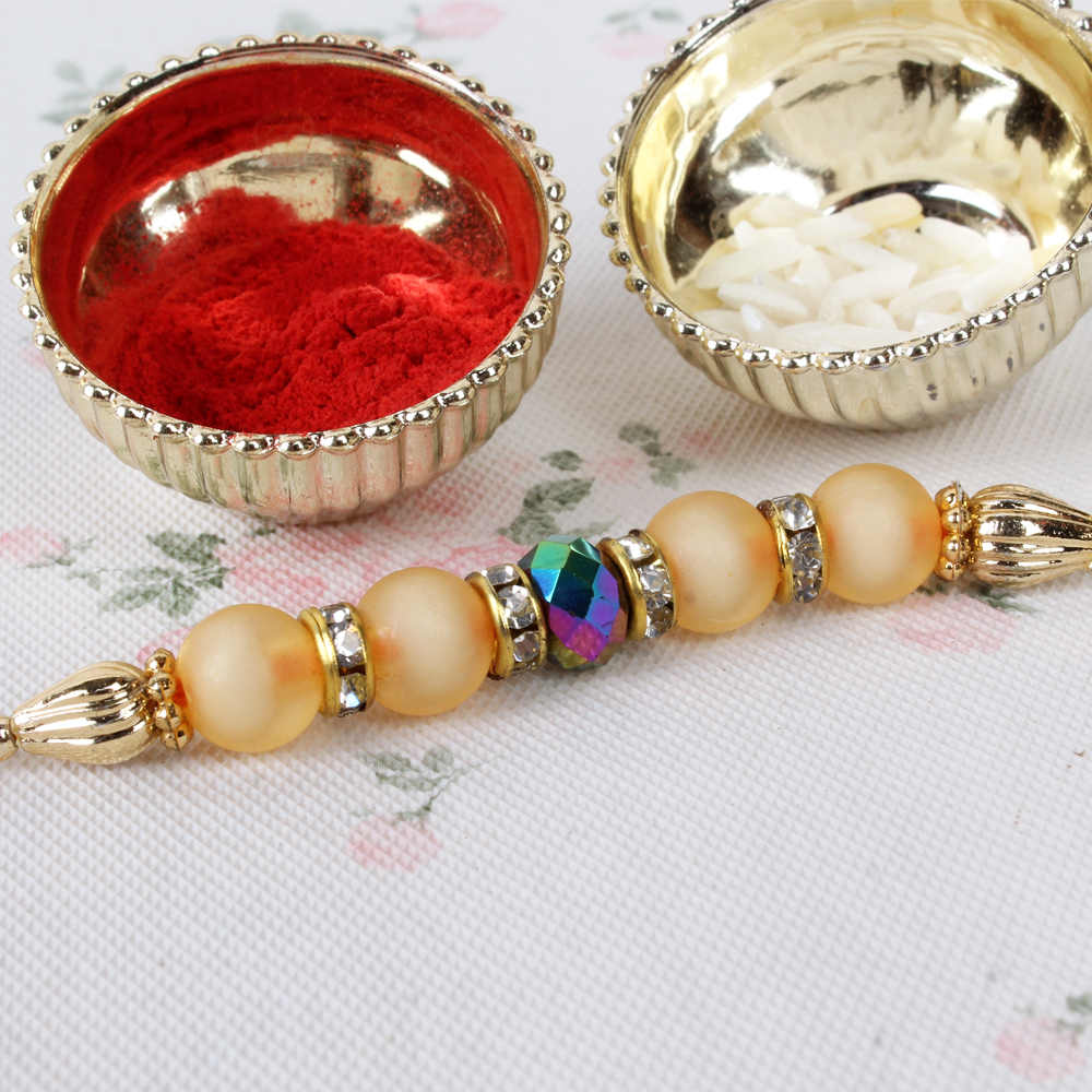 Crystal Shine Bead with Colorful Pearls Finest Rakhi