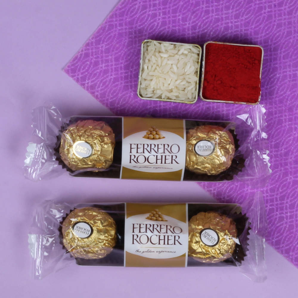 Combo of 3 Pcs of Rocher Chocolate Pack with Two Rakhi