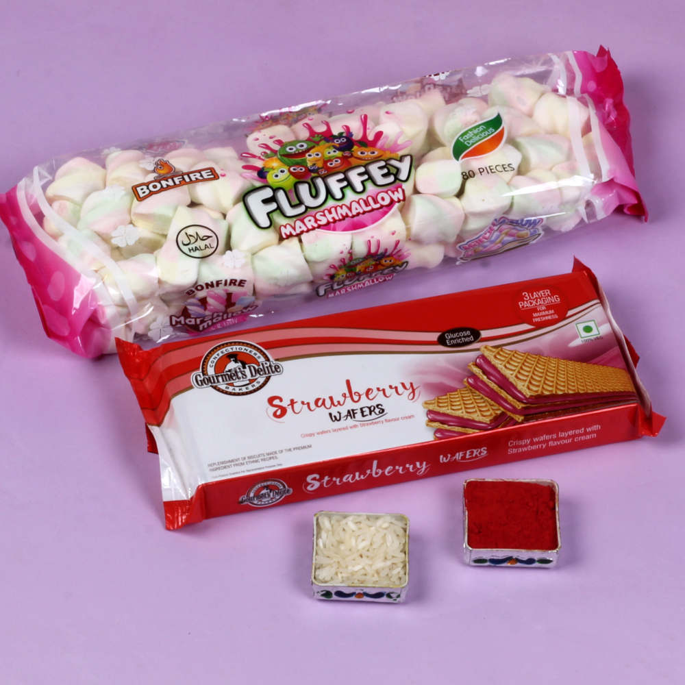 Two Kids Rakhis with Marshmallow with Wafer Biscuits