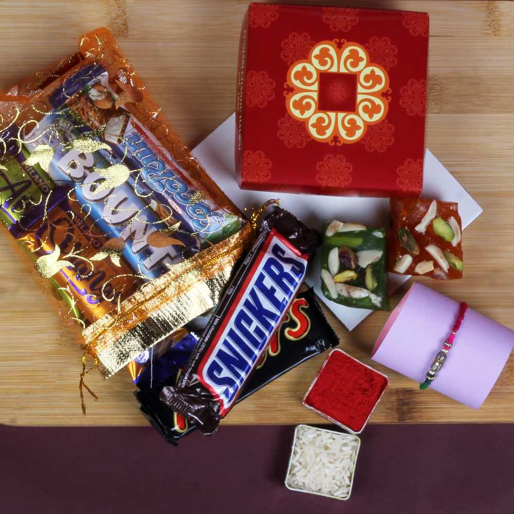 Mix Imported Chocolates and Karachi Halwa Rakhi Gift
