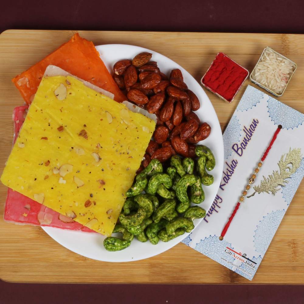 Green Chili Cashew Peri Peri Almonds Bombay Halwa Rakhi Gift