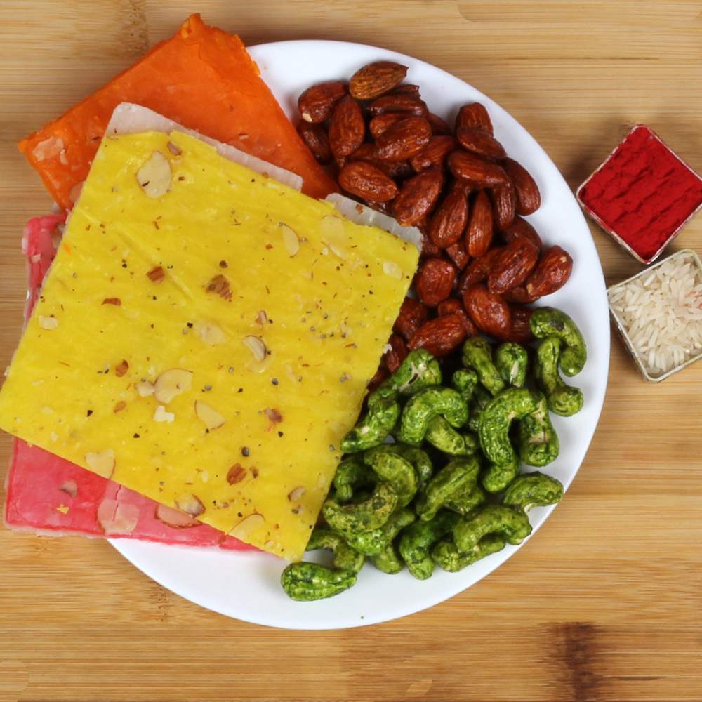 Green Chili Cashew Peri Peri Almonds Bombay Halwa Rakhi Gift