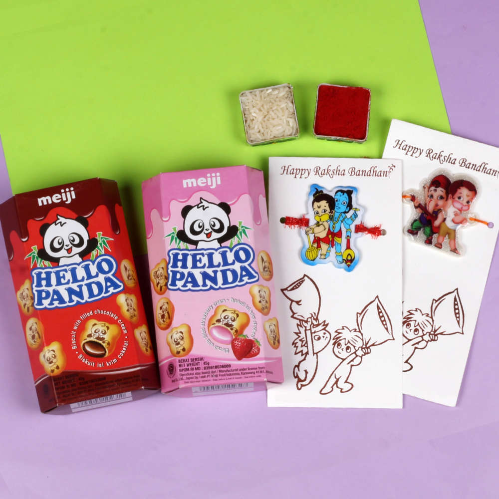 Two Kids Rakhis and Hello Panda Two Packs Combo