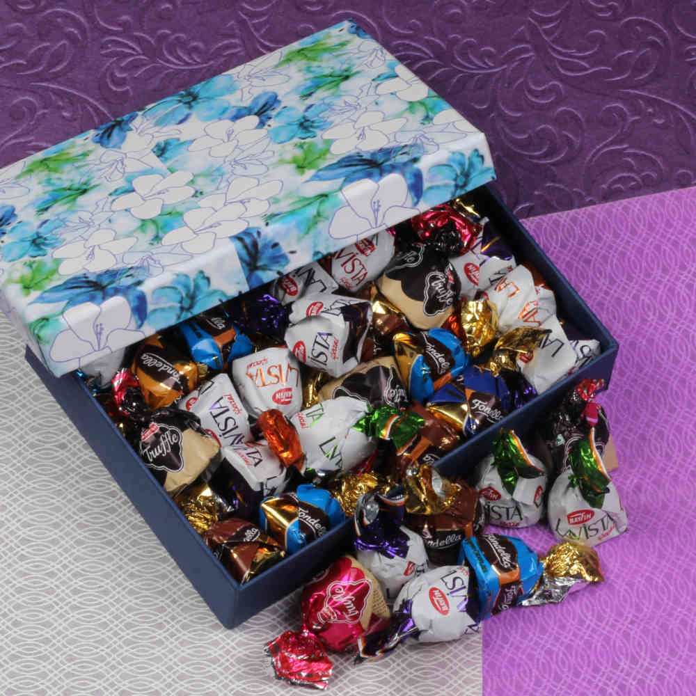 Five Designer Rakhis with Assorted Truffle Chocolate Box