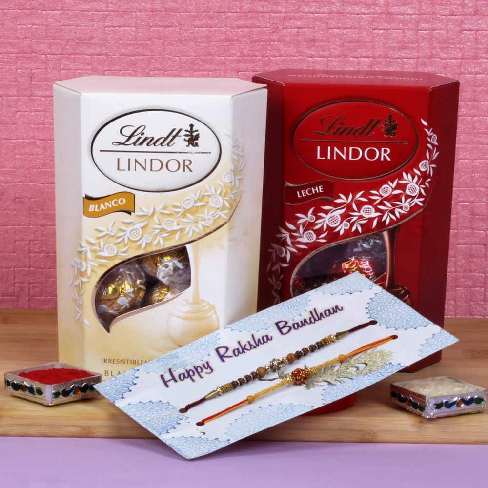 Two Lindor Chocolate Box with Two Fancy Rakhi