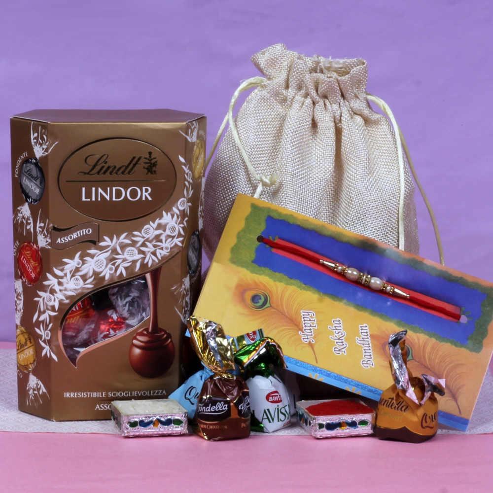 Assorted Lindor and Truffle Chocolates Rakhi Combo