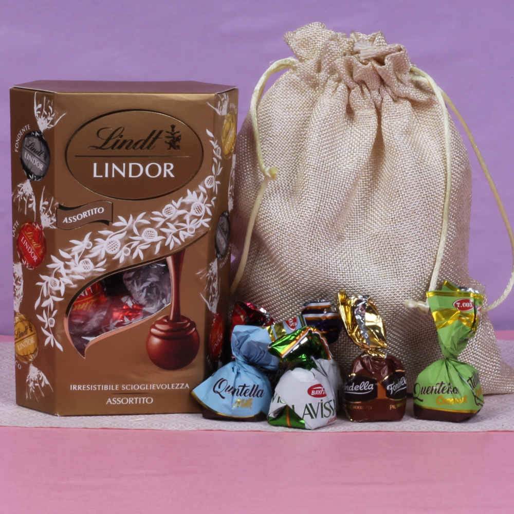 Assorted Lindor and Truffle Chocolates Rakhi Combo