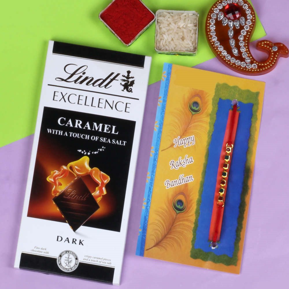Caramel Lindt Excellence Chocolate Rakhi Gift