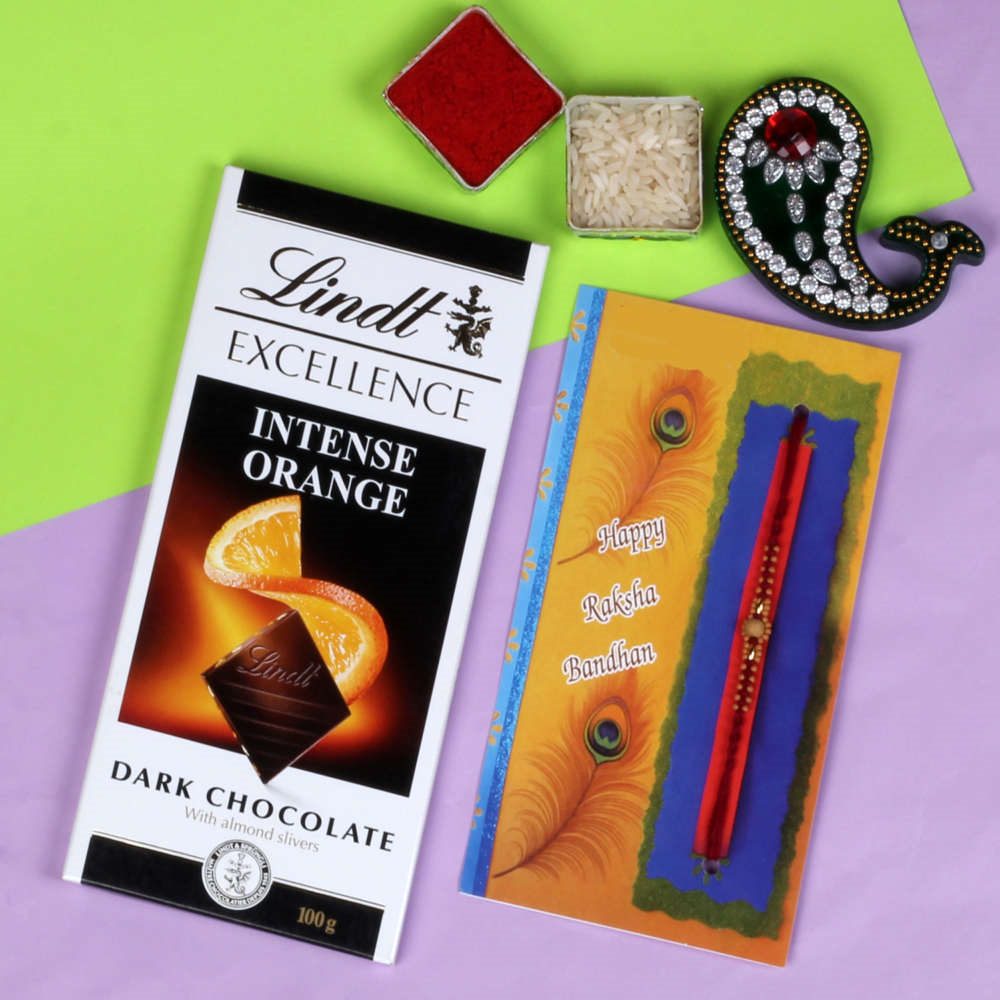 Orange Lindt Excellence Chocolate Rakhi Gift