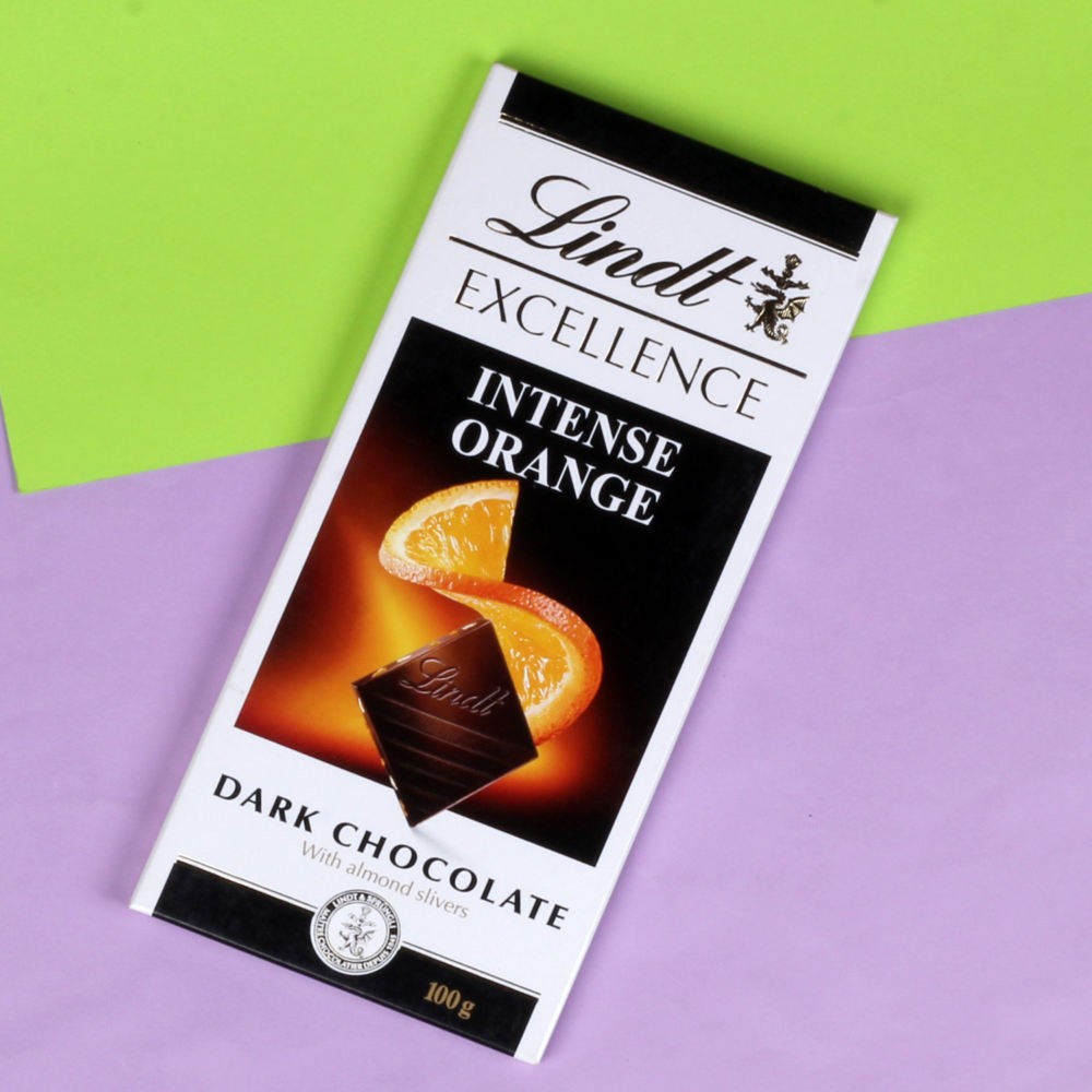 Orange Lindt Excellence Chocolate Rakhi Gift