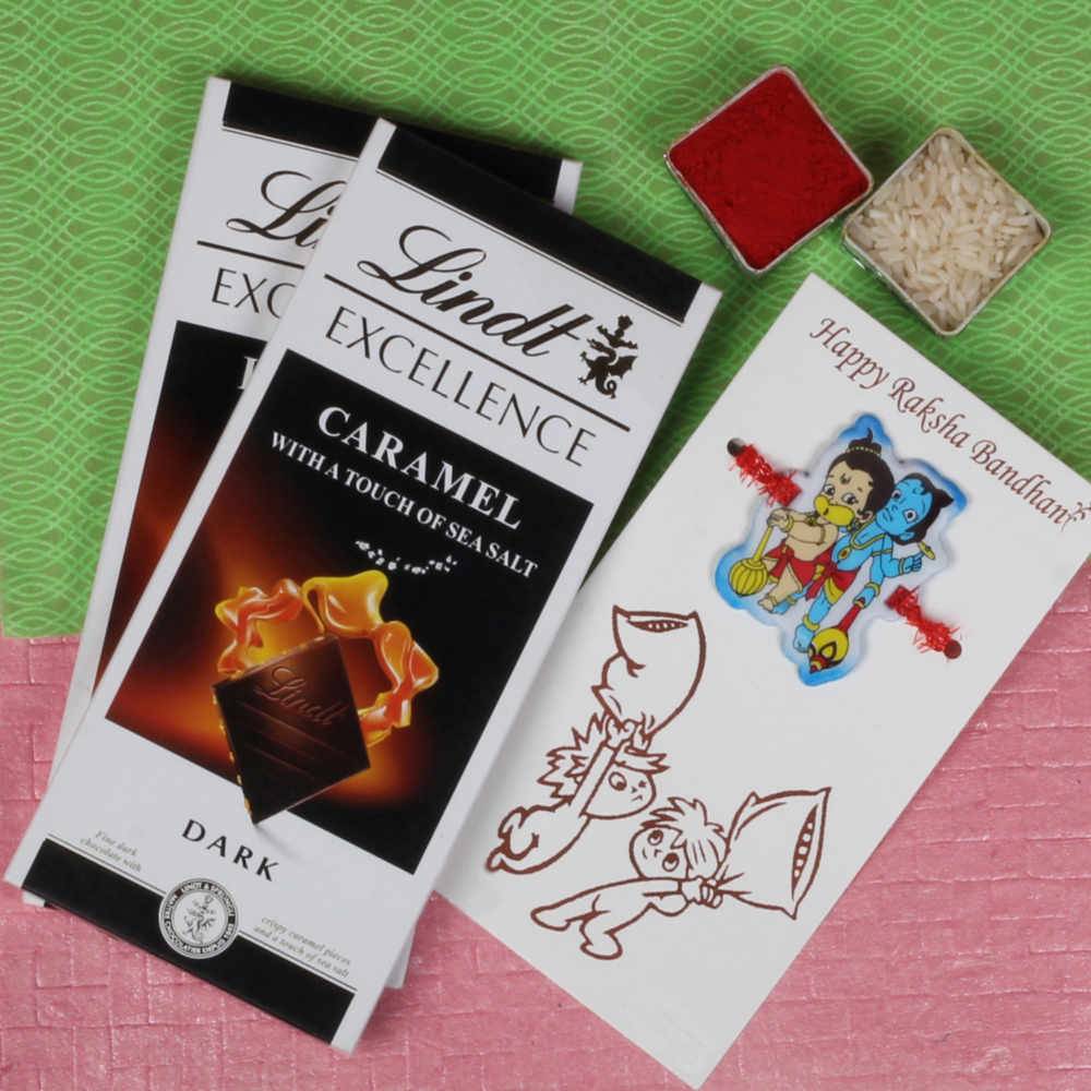 Two Lindt Excellence Chocolates with One Kids Rakhi
