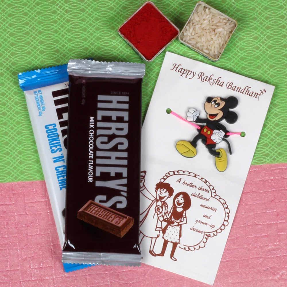 One Kids Rakhi with Two Hersheys Chocolates