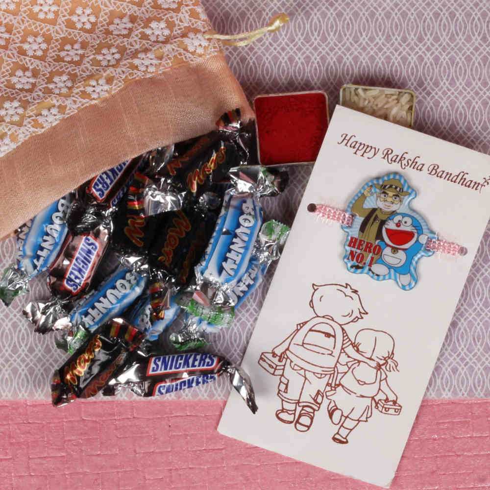 One Kids Rakhi and Imported Miniature Chocolates