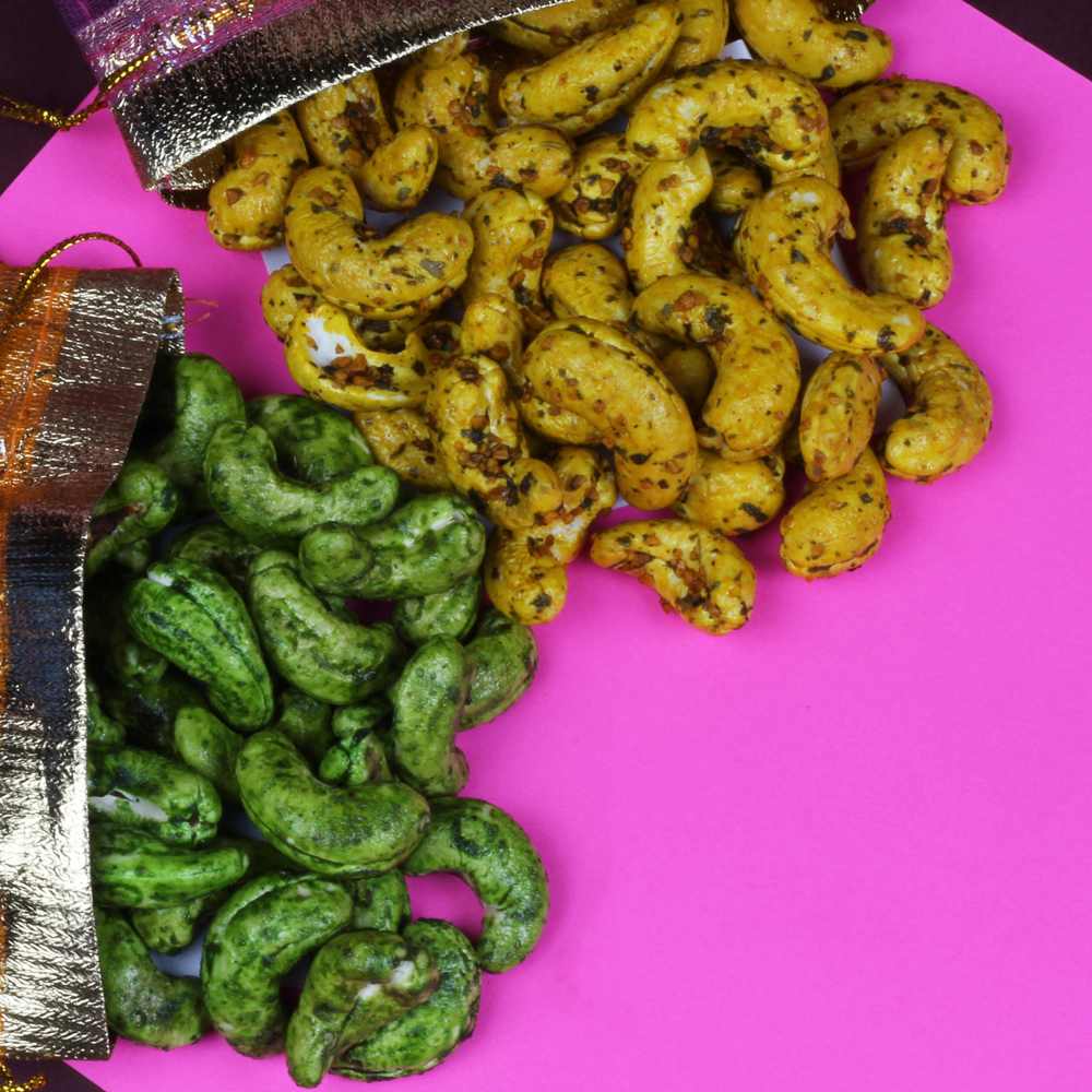 Green Chili Cashews and Garlic Cashew Rakhi Gift