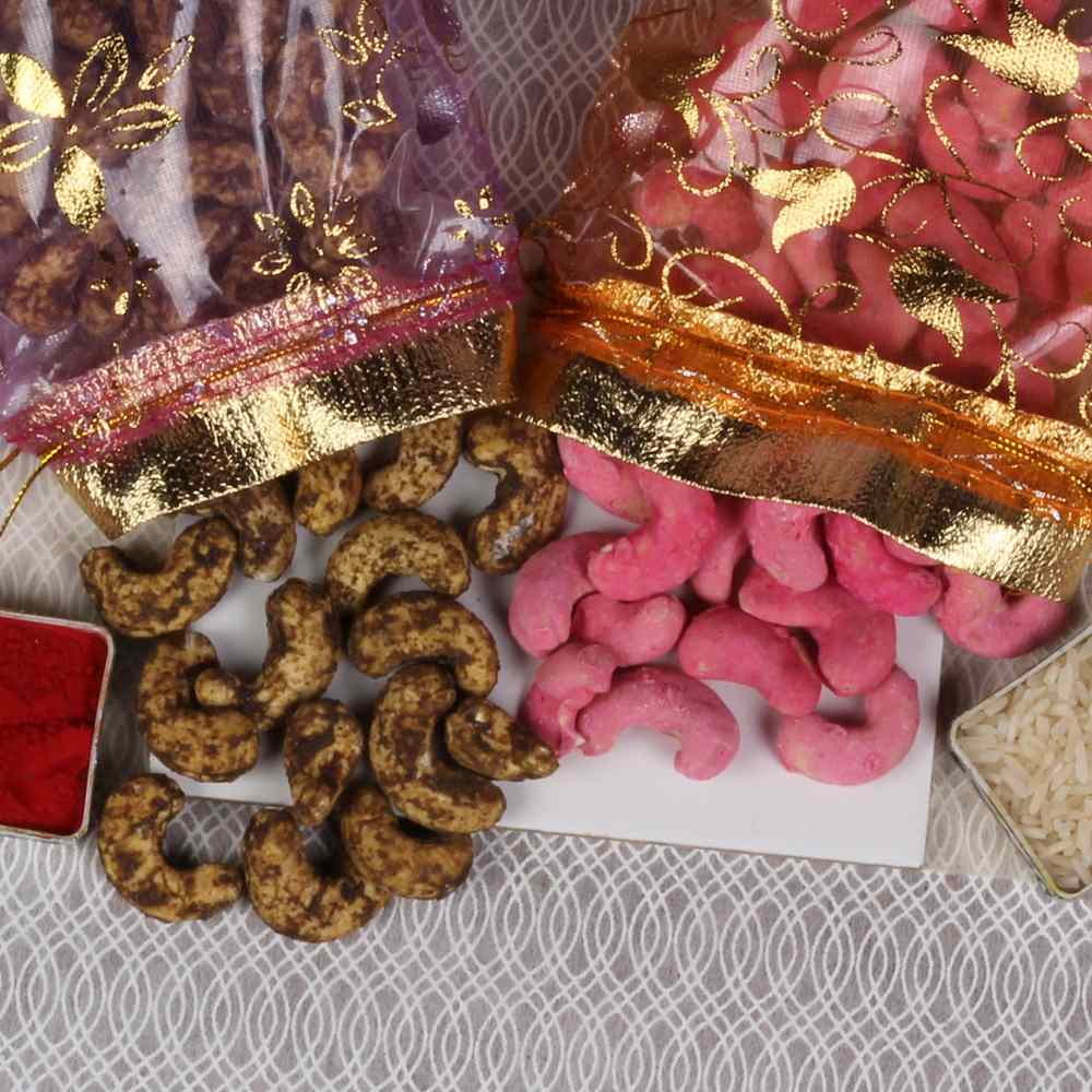 Rose Cashew and Black Pepper Cashew Rakhi Gift