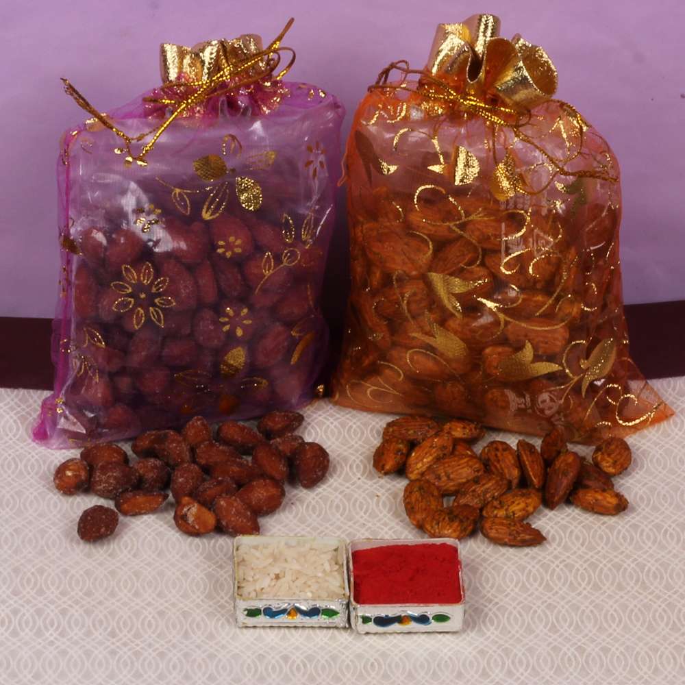 Honey Almonds and Pizza Flavor Almonds Rakhi Gift
