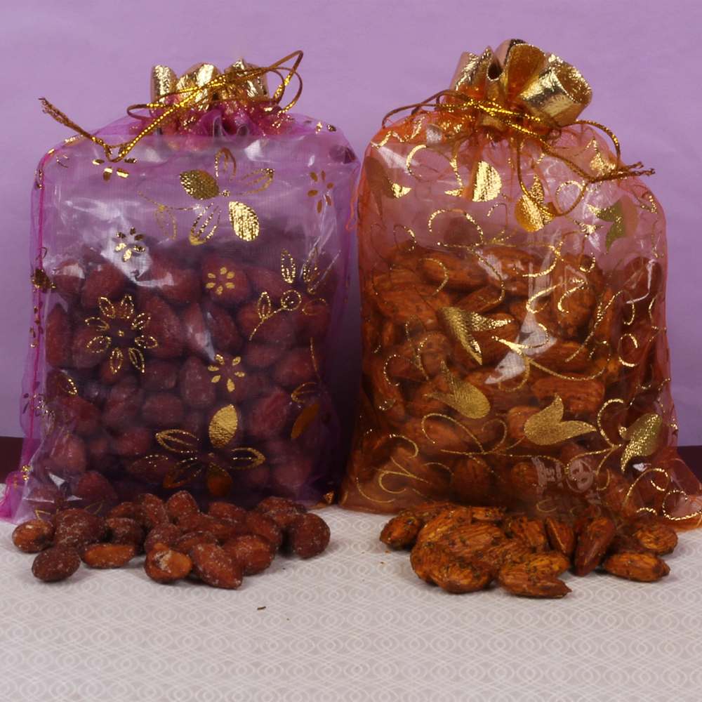 Honey Almonds and Pizza Flavor Almonds Rakhi Gift