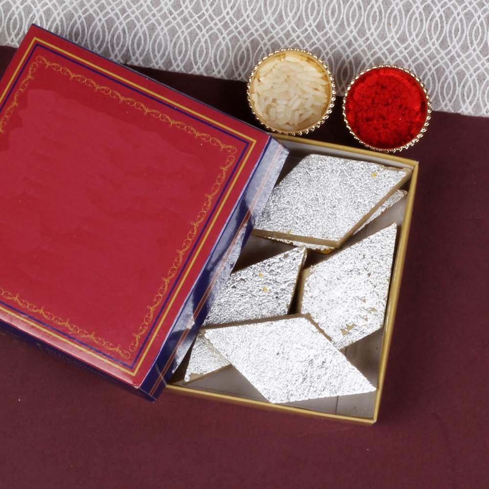 Two Rakhi with Kaju Katli and Card