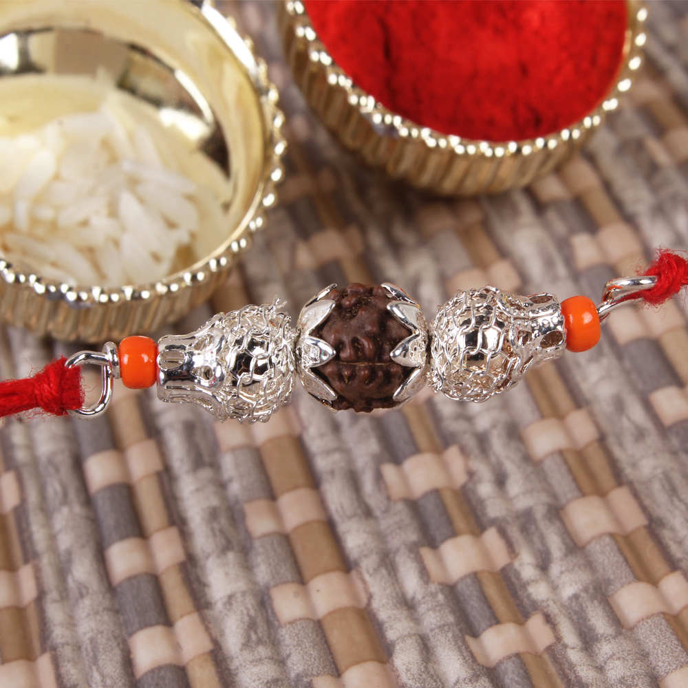 Silver Shiny Rudraksha Rakhi