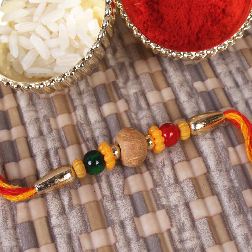 Wooden Bead with Mauli Color Beads Rakhi