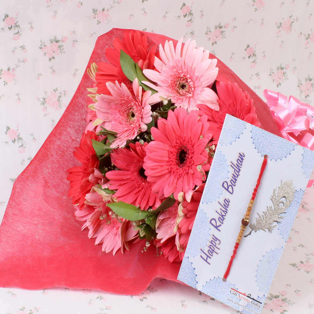 Rakhi with Pink Gerberas Bunch