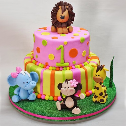 3 Kg 2 tier Foundant Jungle theme Cake